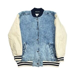 Hollister Varsity Jacket Womens M Blue Acid Wash Denim Bomber Letterman 344J2372